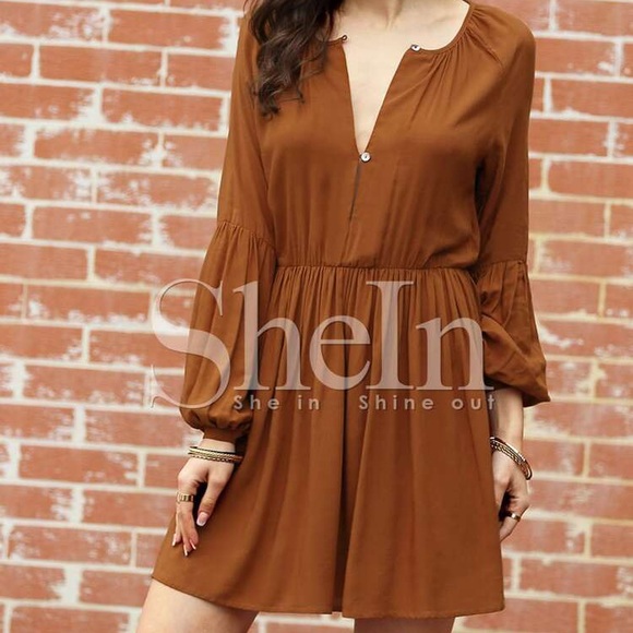 Dark Orange Long Sleeve Dress - Picture 1 of 8